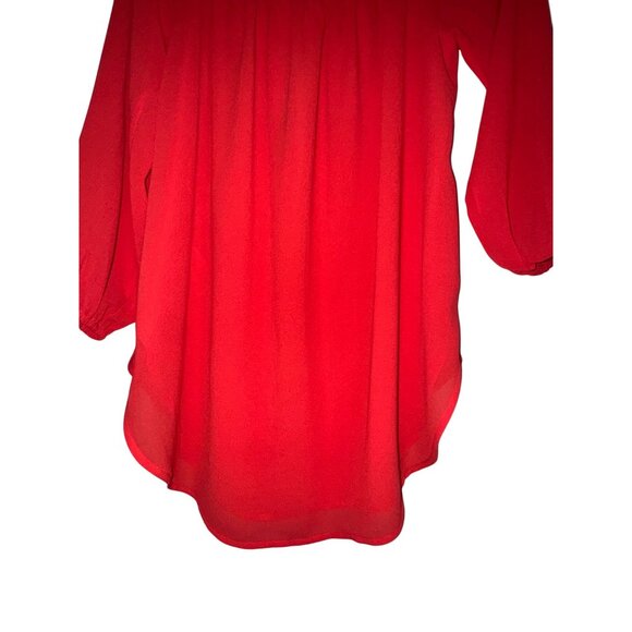 Michael Michael Kors Red Smocked Neck Chiffon Blouse With 3/4 Sleeves XS Womens - Picture 2 of 10